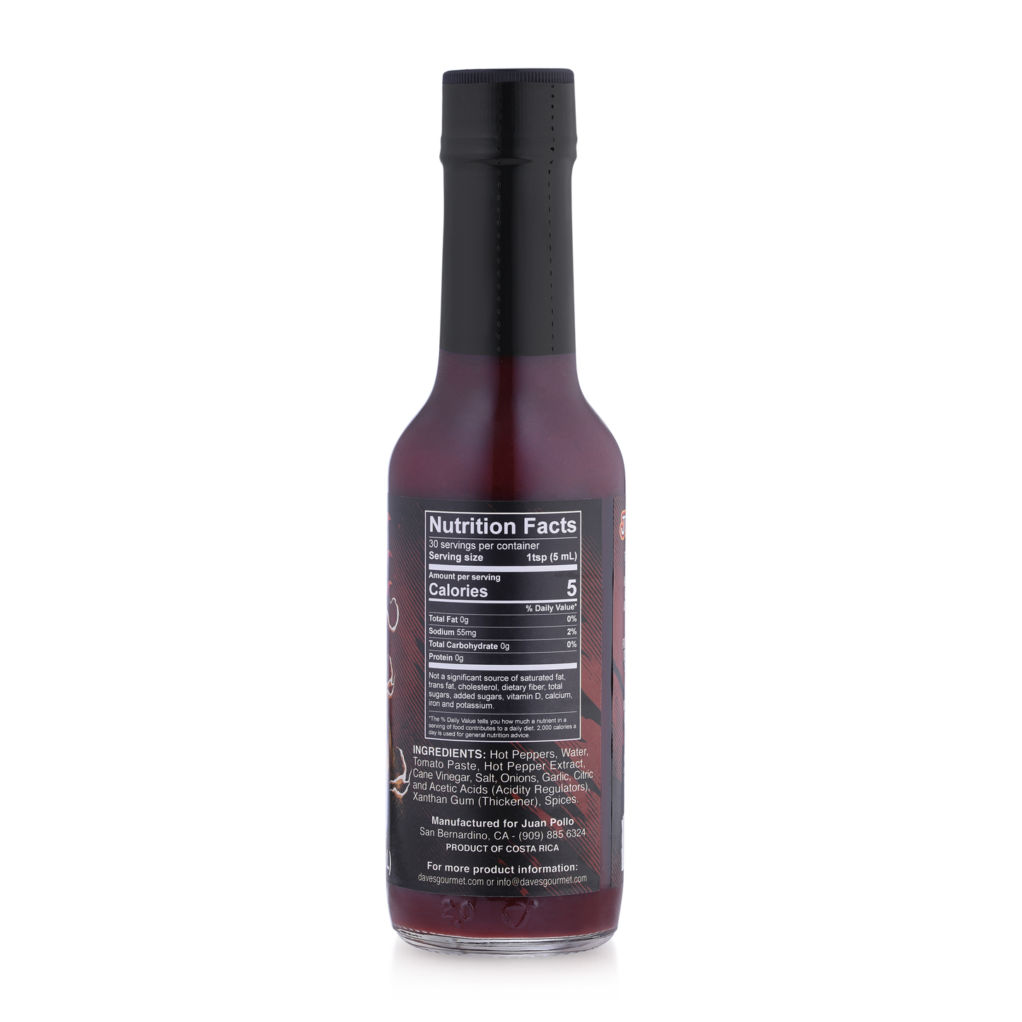 juan pollo rotisserie chicken pollo del infierno hot sauce bottle back nutrition facts