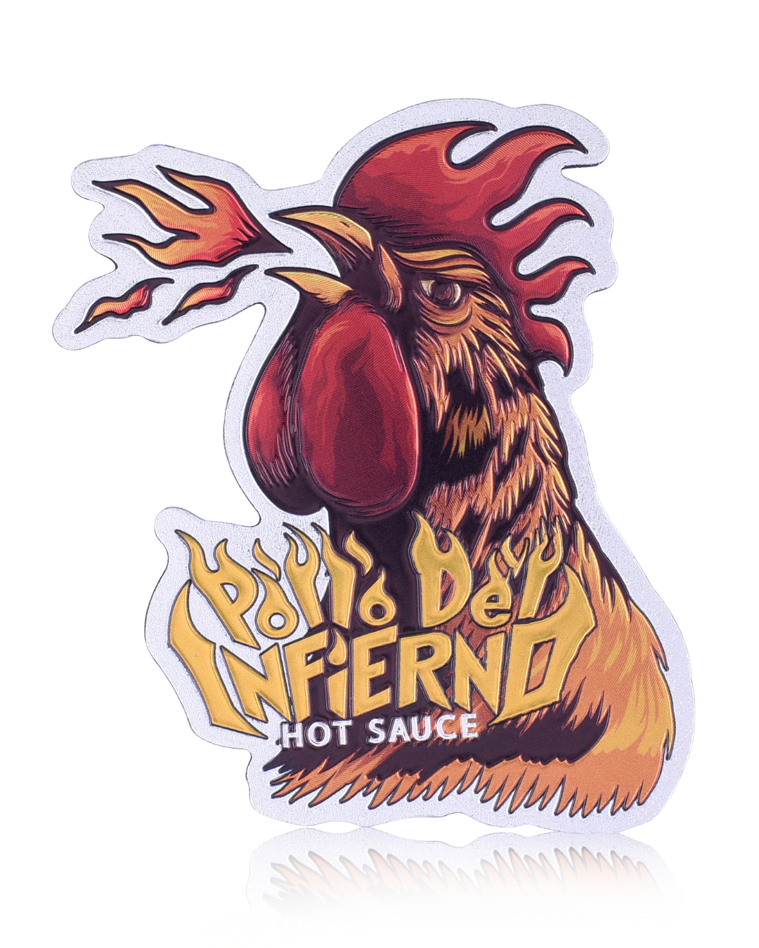 pollo del infierno chicken roster fire hot sauce magnet